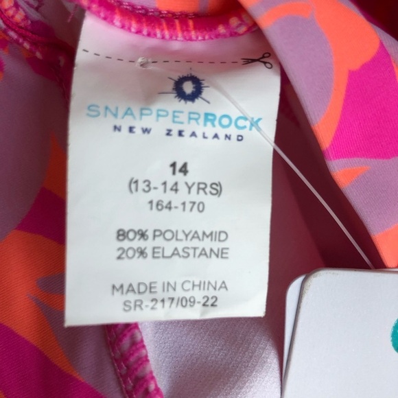 Snapper Rock Girls Hibiscus Hype Long Sleeve Pink Swimsuit Rash Guard 14 - Picture 9 of 11